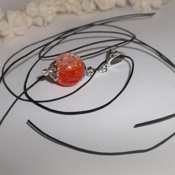 Orange Clear & Silver Necklace Pendant Ombre Style Jewelry Beaded Handmade A113 - Picture 5 of 9